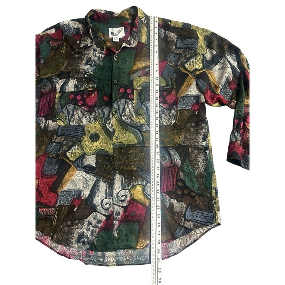 Vintage Goouch Abstract Art Short Sleeve Button Up Shirt Mens XL Multicolor Silk - Picture 3 of 15
